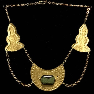 Bedouine Brass Necklace Green Jasper and Brass Boho Necklace Handmade Jewelry Cold Forged Brass Necklace Gift for Her