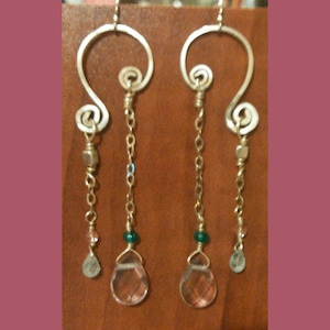 Gorgeous Handcrafted Cherry Quartz, Aquamarine and Apatite Earrings on Sterling Silver