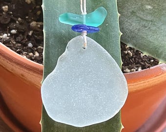 Sea Glass Necklace, Luminous Goddess Talisman, Sea Glass Pendant, Spiritual Gift One of a Kind Amulet, cobalt blue sea glass