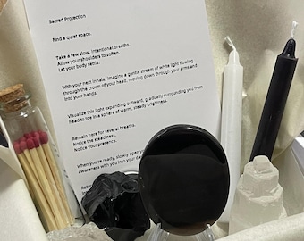 Protection Crystal Gift Box Protection Crystals Ritual Kit with Obsidian Selenite Quartz Spiritual Crystal Set