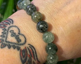 Pulsera de cuarzo de jardín Pulsera elástica de lodalita Pulsera de cuarzo de jardín Pulsera de cuarzo con cuentas de 11 mm Joyería de cuarzo de jardín