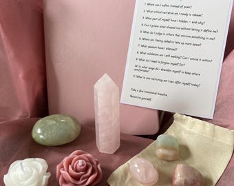 Feminine Reclamation Crystal Gift Box Self Love Journaling Ritual Set Rose Quartz Moonstone Kunzite Spiritual Self Care