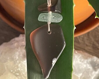 Sea Glass Talisman Necklace, Boundary Stone Talisman, Handmade Beach Glass Jewelry, Spiritual Gift, Sea Glass Pendant