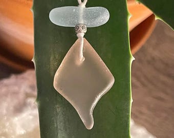 Sea Glass Necklace,  Devotion Drip Talisman, Beach Jewelry, Spiritual Gift, Sea Glass Pendant