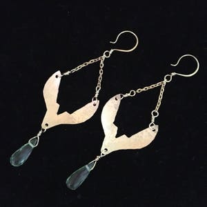 Brass Earrings with Faceted glass handmade earrings cold forged brass jewelry gift for her