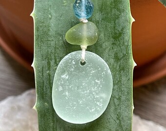 Sea Glass Necklace, Waxing Gibbous Talisman, Green Sea Glass Pendant, Ancient Roman Glass, Spiritual Gift