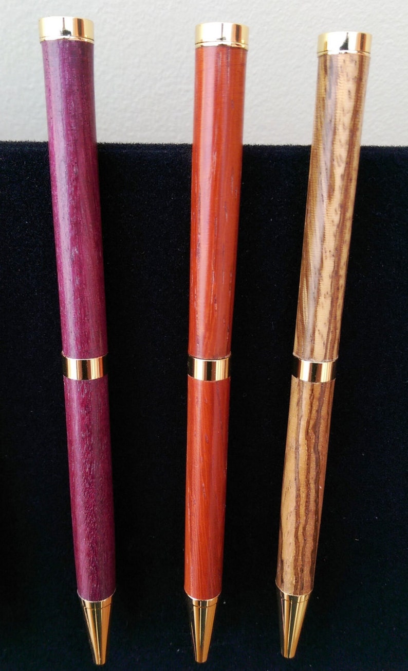 Handmade Wooden Pen 24ct Gold Plated Slimline Twist Pens Etsy