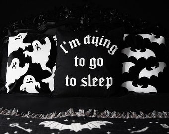 Gothic Pillow Cover: Edgy Black Cotton Canvas (3 Sizes Available)