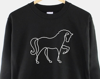 Equestrian Sweatshirt: Minimalist Horse Outline, Cotton-Blend Sweater