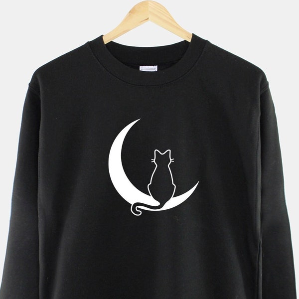 Cat On The Moon Sweatshirt - Cat Sitting In The Moon Sweater - Cat Sweatshirt - Womens Cat Sweatshirt