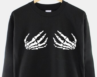 Awesome Pumpkin Boobs Funny Halloween Skeleton Hands Shirt, Hoodie...