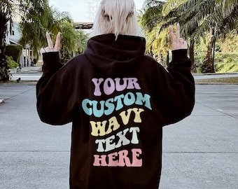 Personalised Retro Print Hoodie - Custom Text Retro Font Hoodie Back Print - Personalized Wording Retro Hoodie With Words On Back