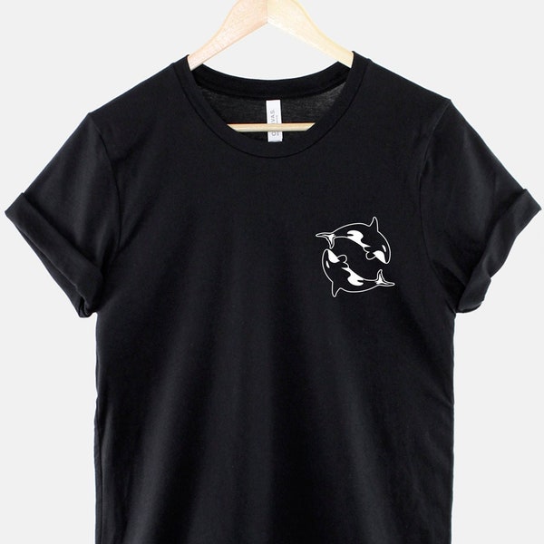 Camiseta de bolsillo con orca - Camiseta náutica con ballena - Gráfico de orca, arte marino, algodón suave, corte unisex