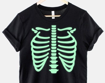 Glow In The Dark Halloween Skeleton Rib Cage Shirt