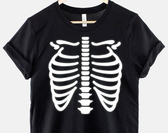 Skeleton Ribs T-Shirt, Halloween Costume Shirt, Skeleton Rib Cage Graphic Tee, Funny Halloween Top