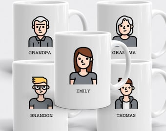 Personalized Character Mug Set - Custom Family Characters Mugs