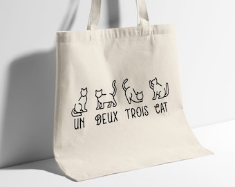 French Cat Tote Bag, Cotton Canvas, Playful Illustration (38x42 cm)