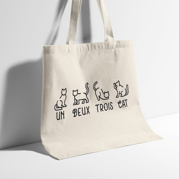 Cat Tote Bag - Un Deux Trois Cat Tote Bag - Cat Canvas Tote Bag - Cat Print Shopping Bag Cat Lover Gift - Cat Bag Cat Illustration Tote Bag