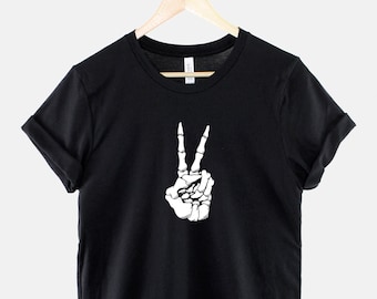 Skeleton Peace Sign T-Shirt, Pastel Goth Shirt, Gothic Skeleton Graphic Tee, Alternative Aesthetic Top