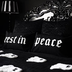 Goth Cushion Covers - Rest In Peace Pillow Case Set - Gothic Black Bedding - Goth Pillow Case Set - Goth Home Decor