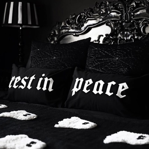 Housses de coussin Goth - Ensemble de taies d'oreiller Rest In Peace - Literie noire gothique - Ensemble de taies d'oreiller Goth - Goth Home Decor