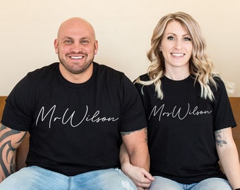 Personalized Mr and Mrs Shirts - Personalised Honeymoon Shirts - Custom Name Wedding T-Shirts