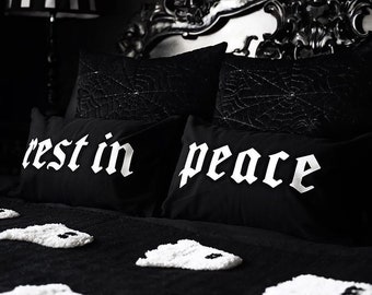 Goth Cushion Covers - Rest In Peace Pillow Case Set - Gothic Black Bedding - Goth Pillow Case Set - Goth Home Decor