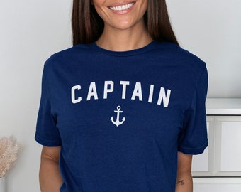 Camiseta Capitão - Camisa Náutica - Camisa Capitão Azul Marinho - Camiseta Barco à Vela Âncora