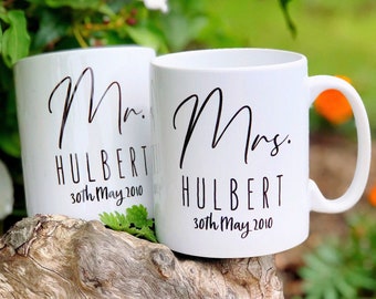 Personalized Mr And Mrs Coffee Mug Set - Custom His And Hers Couples Wedding Gift - Anniversary - Valentines Day Gifts