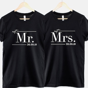 Mr And Mrs T-Shirts - Personalised Mr And Mrs Wedding Shirts - Matching Honeymoon TShirts - Couples Just Married T Shirts