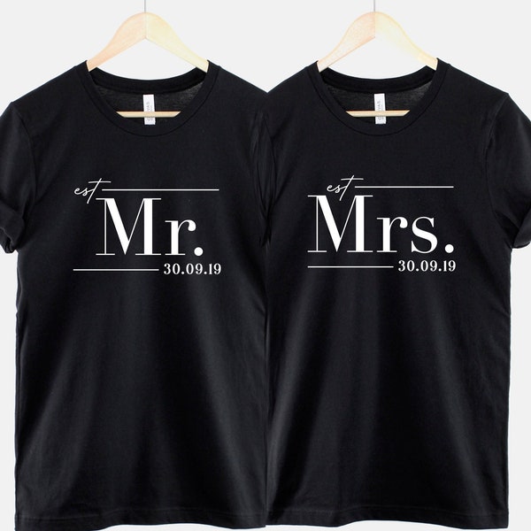Camisetas de Sr. y Sra. - Camisas de boda personalizadas de Sr. y Sra. - Camisetas de luna de miel a juego - Camisetas de parejas recién casadas
