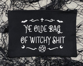 Ye Olde Bag Of Witchy Stuff - Witch Makeup Bag - Witchcraft Bag - Goth Makeup Bag - Black Goth Makeup Pouch