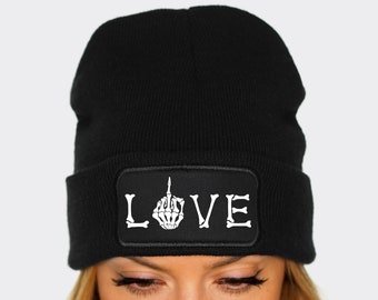 Love Skeleton Beanie Hat - Bonnet Goth Doigt du Milieu