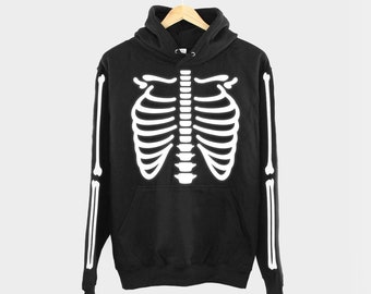 Halloween Skeleton Bones Hoodie - Adult X Ray Costume Sleeve Print Sweatshirt