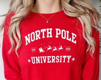 North Pole University Sweatshirt - Christmas Sweater - Christmas North Pole Sweater - Festive Crew Neck Sweatshirt