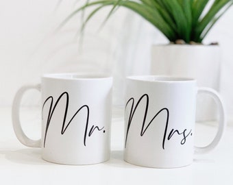 Juego de tazas para el Sr. y la Sra. - Regalo de boda para recién casados - Tazas de café para parejas - Regalo para los novios - Juego de tazas para él y para ella