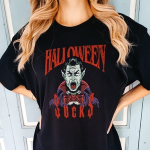 Halloween Sucks Vintage T-Shirt, Distressed Vampire Movie Poster (Unisex XS-6XL, Black Cotton) image 1