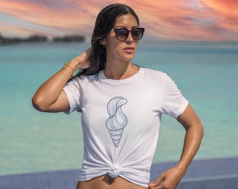 T-shirt zeeschelp, grafisch strandshirt, T-shirt nautische oceaan, zomerstrandtop, shirt kustvakantie