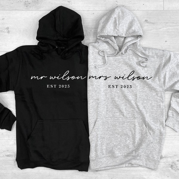 Personalized Mr And Mrs Hoodies - Mr And Mrs Matching Hoodies - Personalised Wedding Gifts - Matching Husband And Wife Hoodies