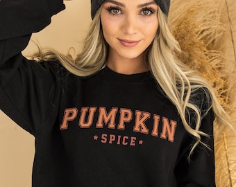 Womens Pumpkin Sweatshirt - Halloween Fashion - Autumn Varsity Sweater - University Print Sweatshirt - Pumpkin Season Sweatshirt