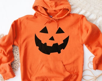 Sudadera con capucha de Halloween con cara de calabaza naranja - Sudadera con disfraz de Halloween