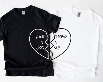 Best Friend Shirts - Best Friend Shirt -  Best Friend Gift - Best Friends tshirts - 2 x Partner In Crime Heart T-Shirt - Twin Pack