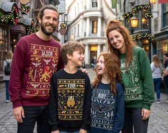 Personalised Family Christmas Jumpers, Matching Adult & Kids Wizard Sweatshirts