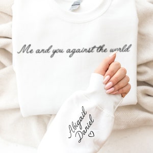 Personalised Couples Sweatshirt Name On Sleeve Sweater Engagement Gift for Couples His And Hers Sweatshirt For Couples White