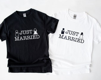 Just Married Couple T-Shirts, Honeymoon Couple Shirts, Wedding Gift for Couple, Newlywed Matching Outfit, Bride Groom Top