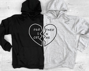 Best Friend Hoodies - Best Friend Hoodie - Best Friend Gift - Best Friends Shirts - 2 x Partner In Crime Heart Hoody - Twin Pack