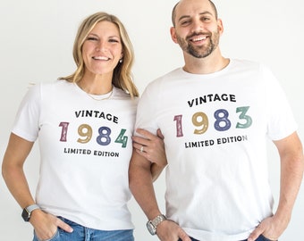 T-shirt di compleanno vintage - camicia di compleanno retrò - camicia di compleanno per zio - zia compleanno TShirt - t-shirt di compleanno anno personalizzato