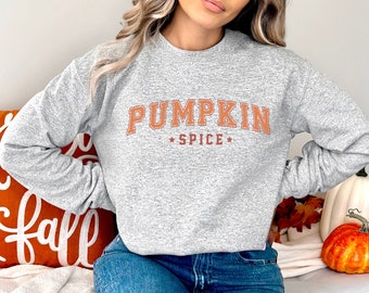 Pumpkin Spice Sweatshirt - Womens Autumn Sweatshirt - Halloween Shirt - Fall Pumpkin University Sweater - Orange Pumpkin Varsity Sweatshirt