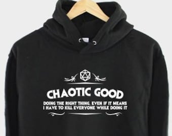 DnD Dungeons And Dragons Inspired Hoodie - Chaotic Good Alignment - RPG Gamer Themed Gift