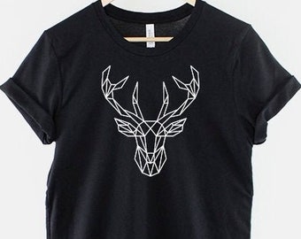 Stag Head T-Shirt - Deer Shirt - Geometric Stag T-Shirt - Hunting T-Shirt - Gifts For A Hunter - Stag Antlers T-Shirt